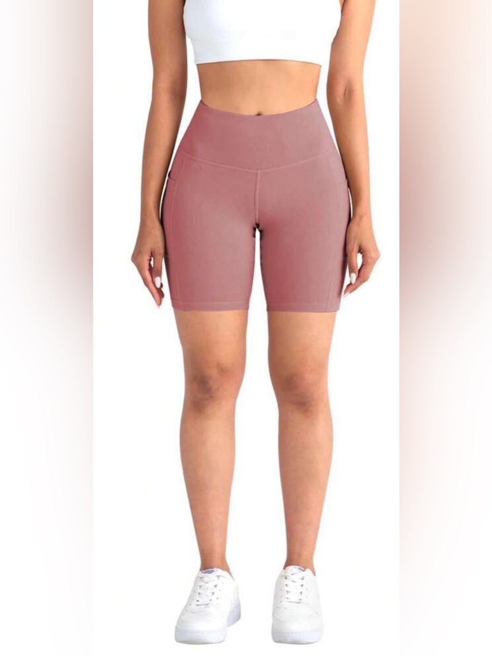 NWOT Mauve Pink High Waisted Biker Shorts Side Pockets Stretch Active Medium